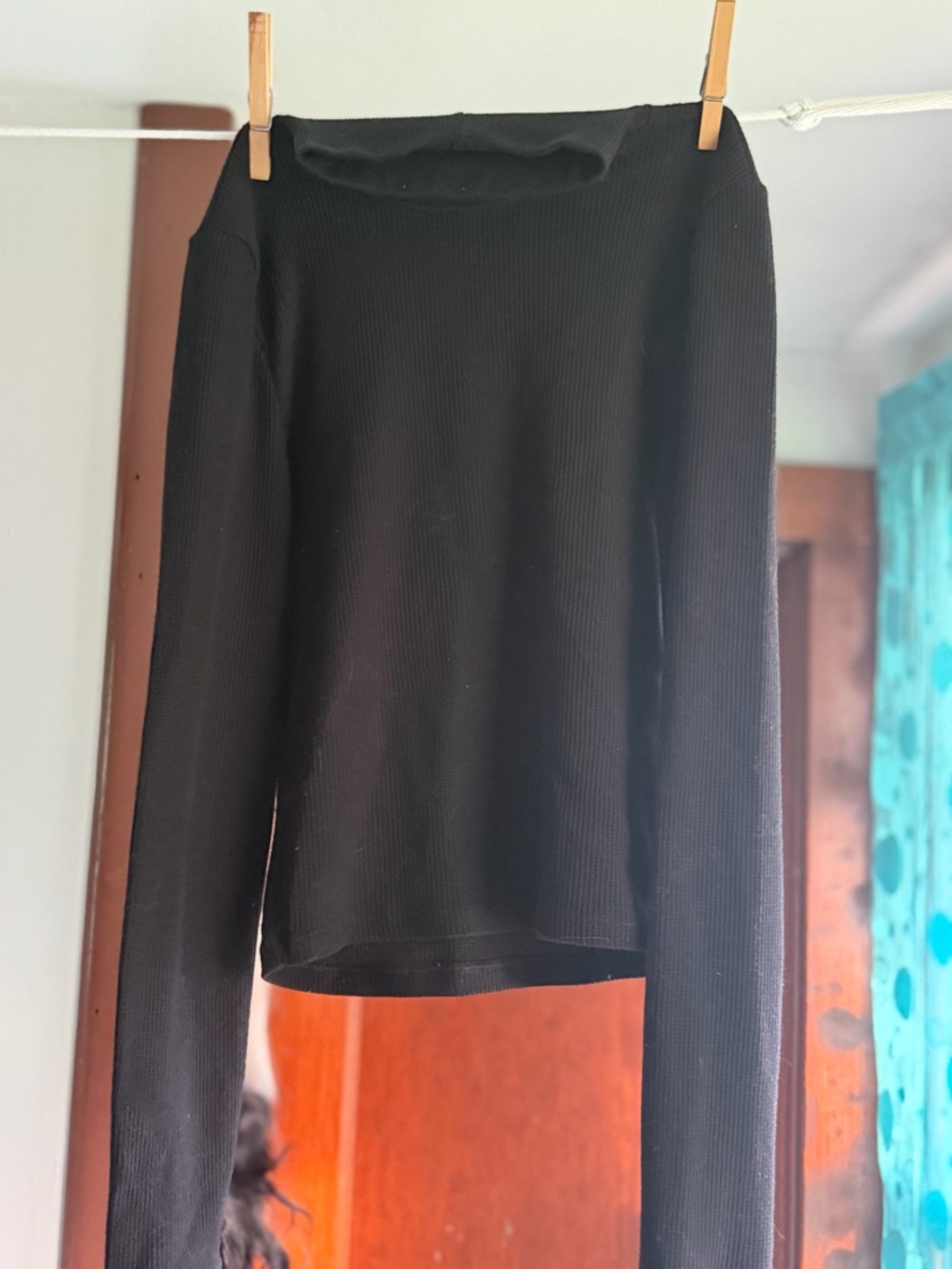 American Eagle Outfitters Black Ribbed Long-Sleeve Tee